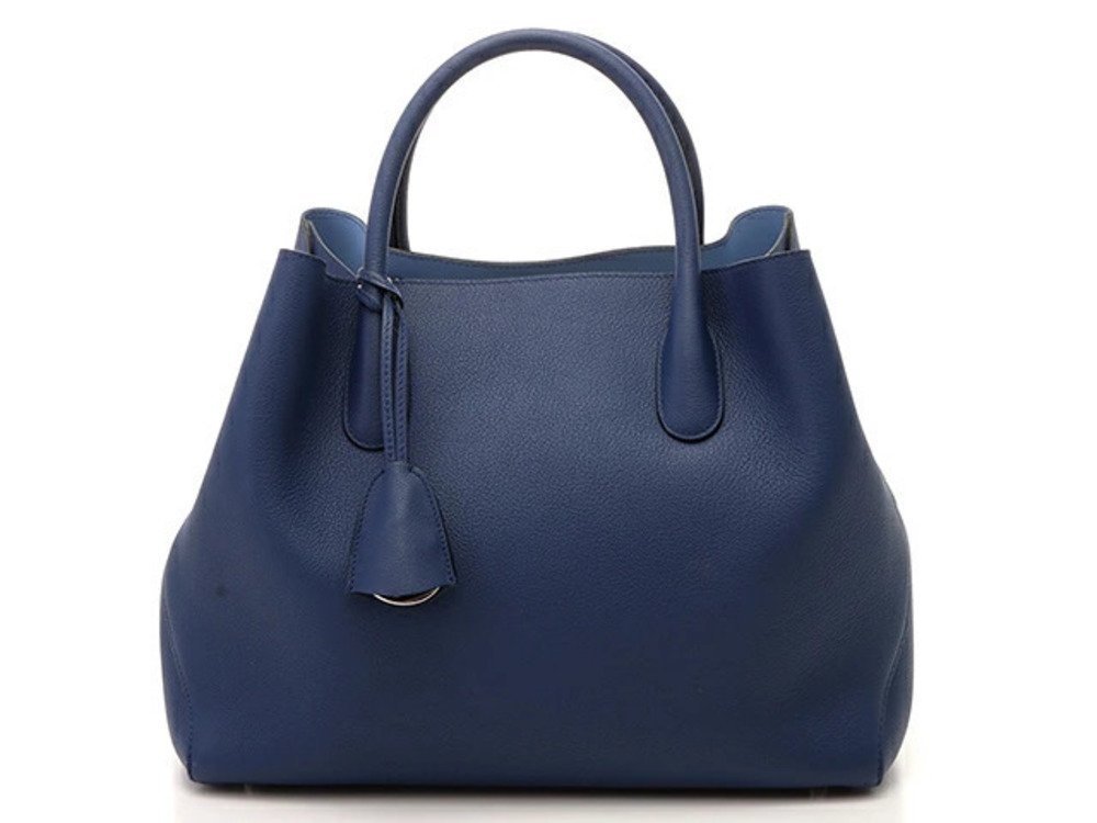 Christian Dior blue leather Open Bar Tote Bag rolled top handles